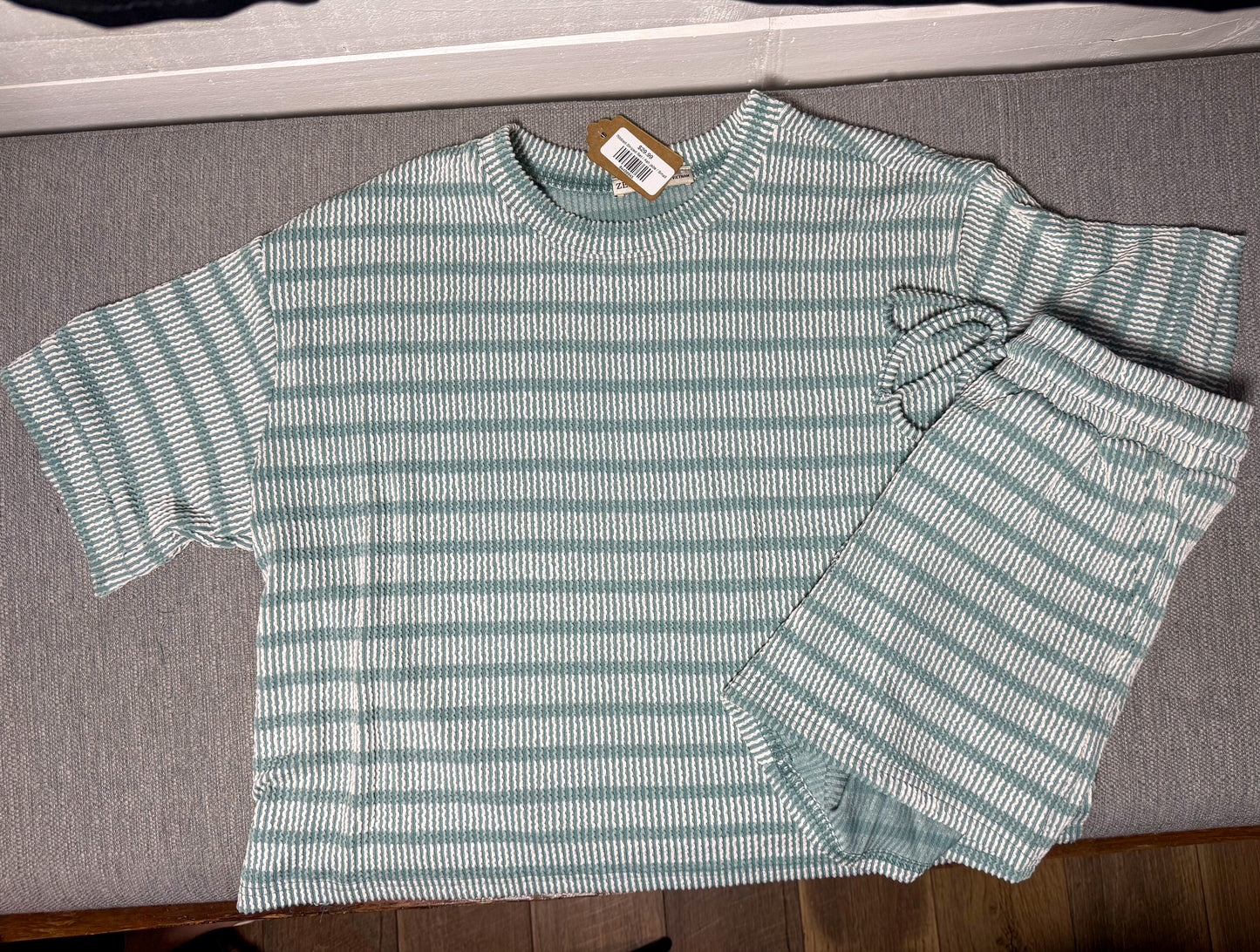 Ribbed Striped Set-Ash Jade