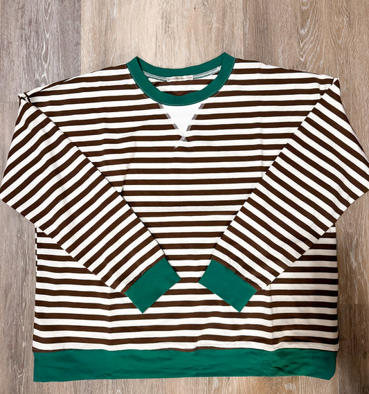 Striped Pullover-Chocolate/Hunter Green