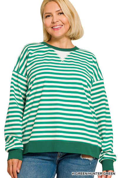 Striped Pullover-Kelly/Hunter Green