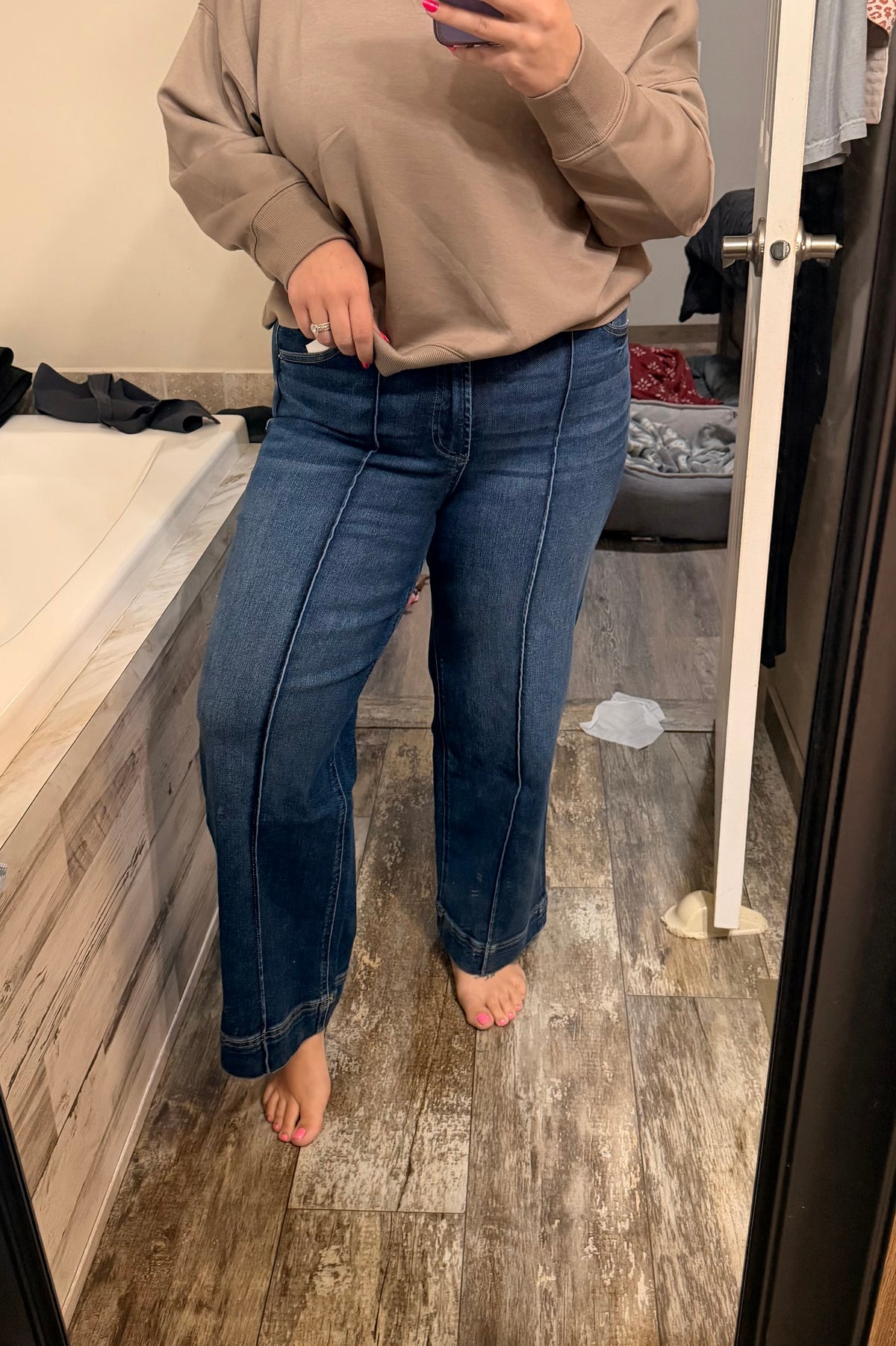 High Rise Pintuck Denim