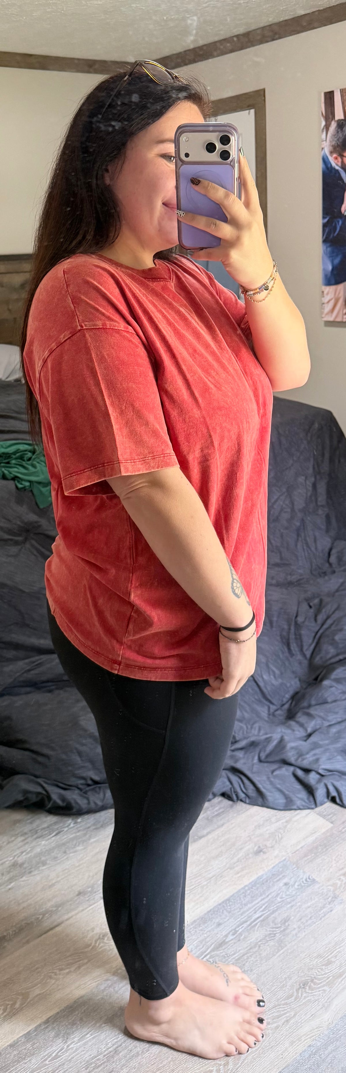 Acid Wash Tee- Red