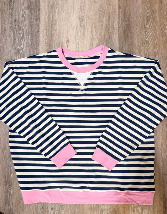Striped Pullover-Navy/Pink
