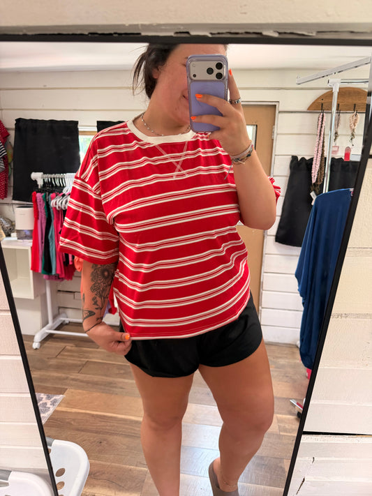 Red and White Striped Tee