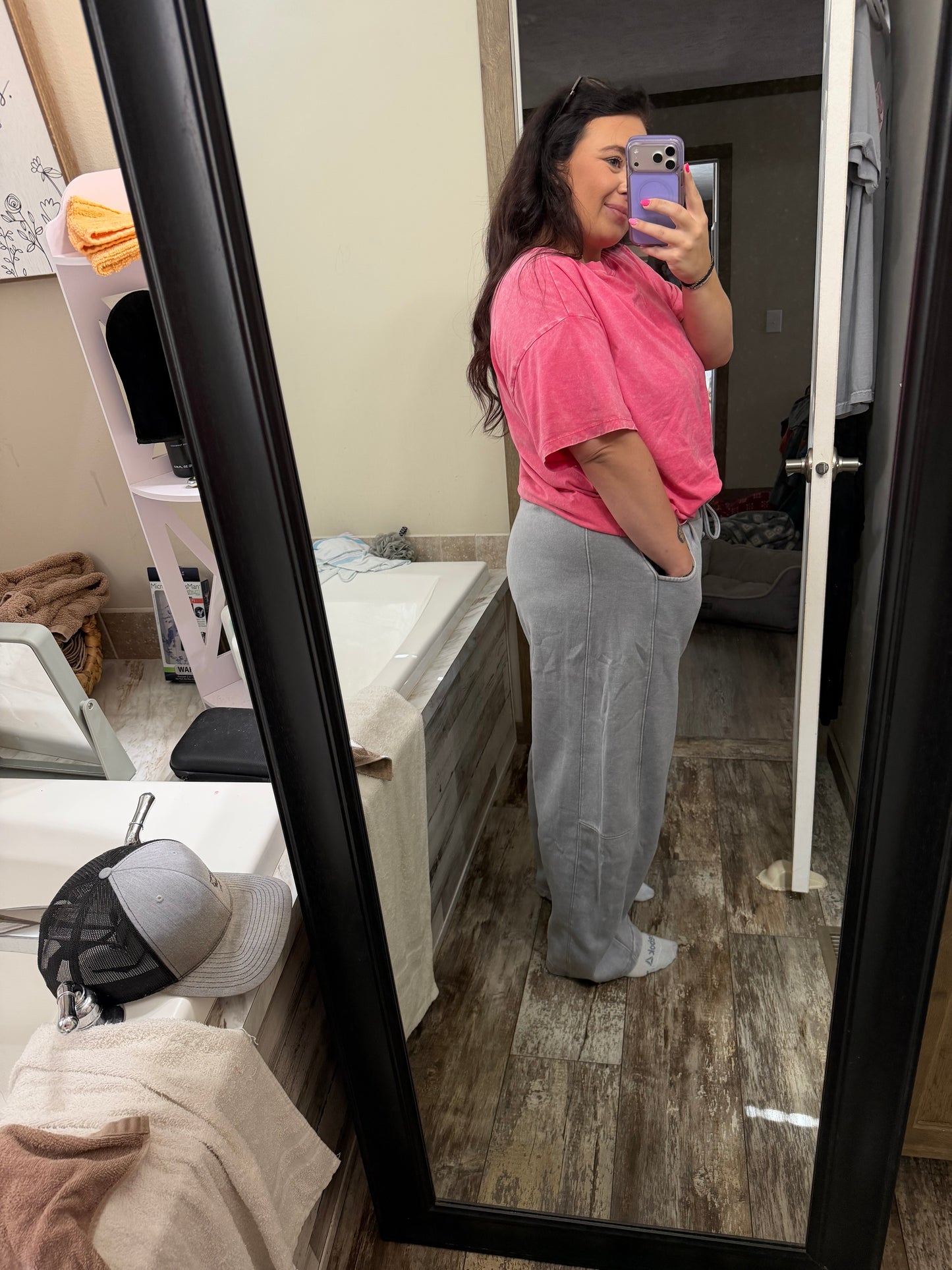 Acid Wash Barrel Sweatpants-Ash Mocha