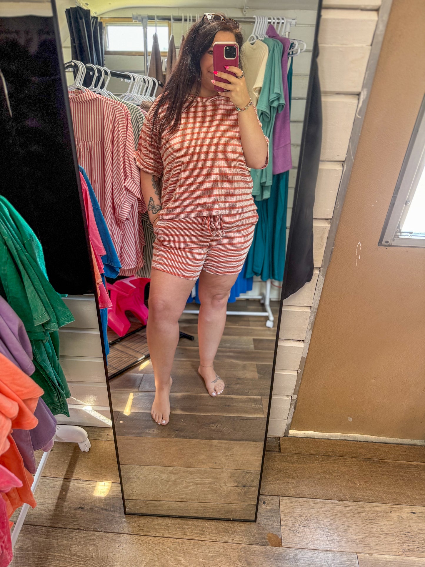 Ribbed Striped Set-Burnt Orange