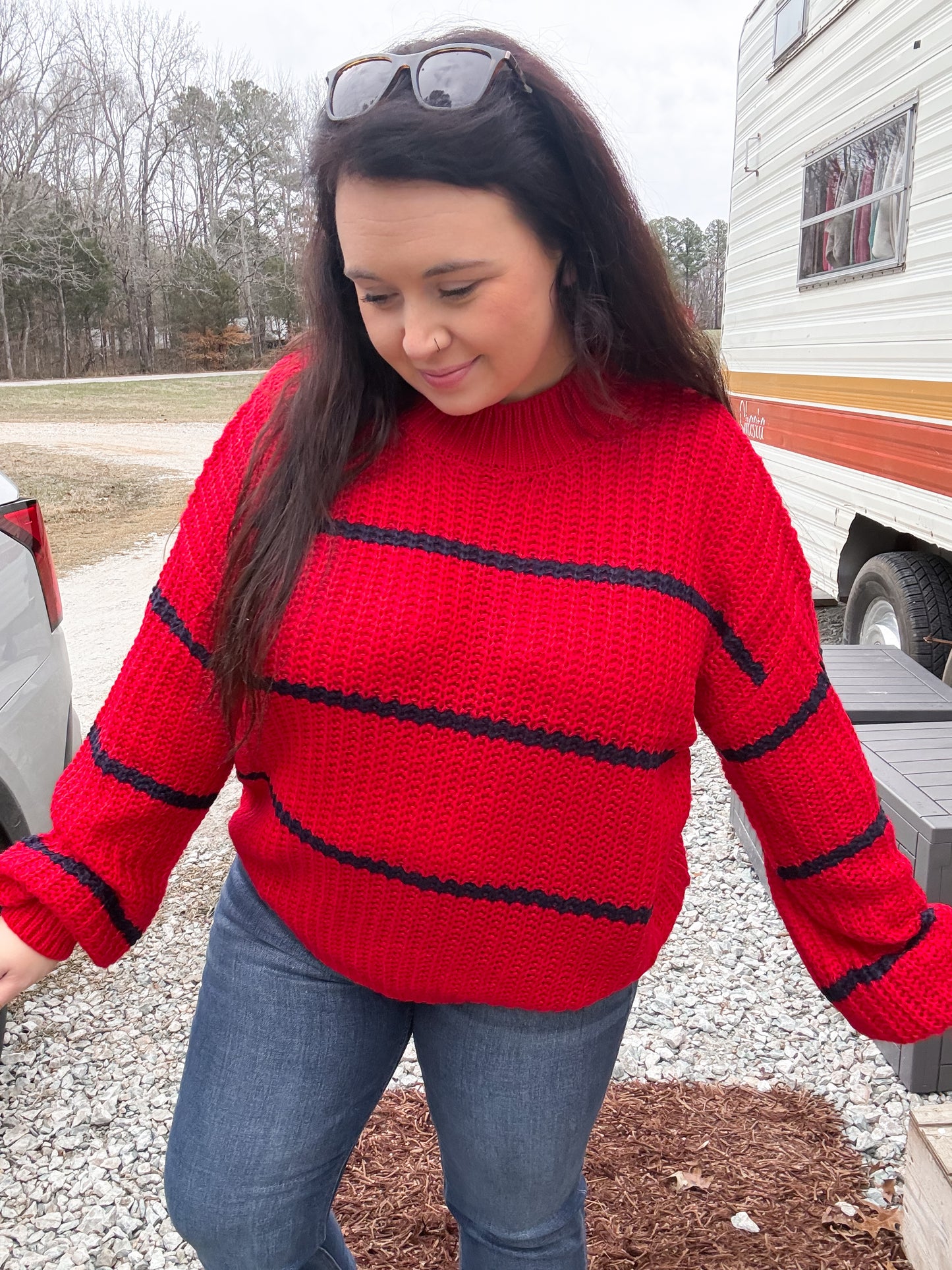 Red/Navy Stripe Knit Sweater