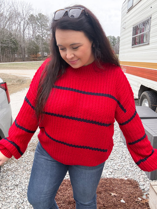 Red/Navy Stripe Knit Sweater