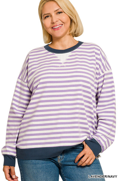 Striped Pullover-Lavender/Navy