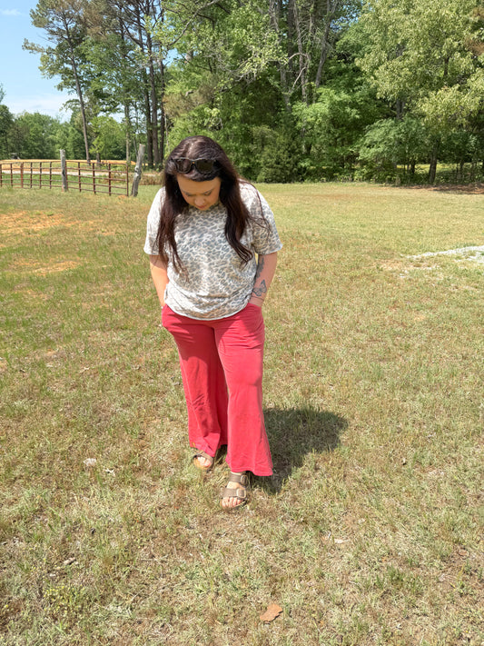 Terry Wash Wide Leg-Ruby