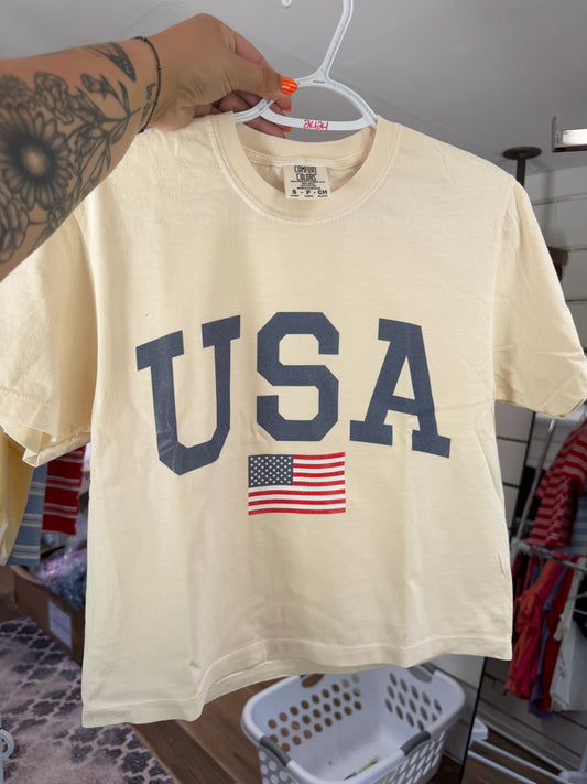 USA Ivory Cropped CC Tee