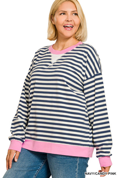 Striped Pullover-Navy/Pink