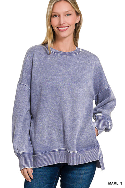 Acid Wash Pullover with pockets-Marlin