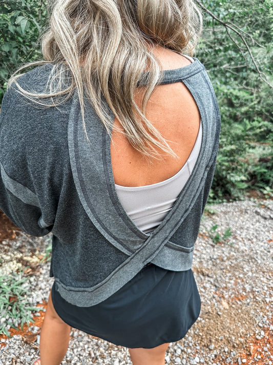 Open Back Long Sleeve-Charcoal