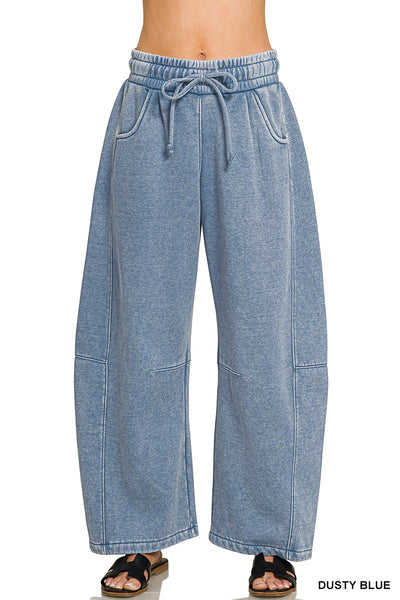 Acid Wash Barrel Sweatpants-Dusty Blue PREORDER
