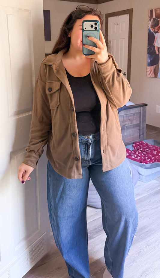 Oversized Fleece Shacket-Mocha