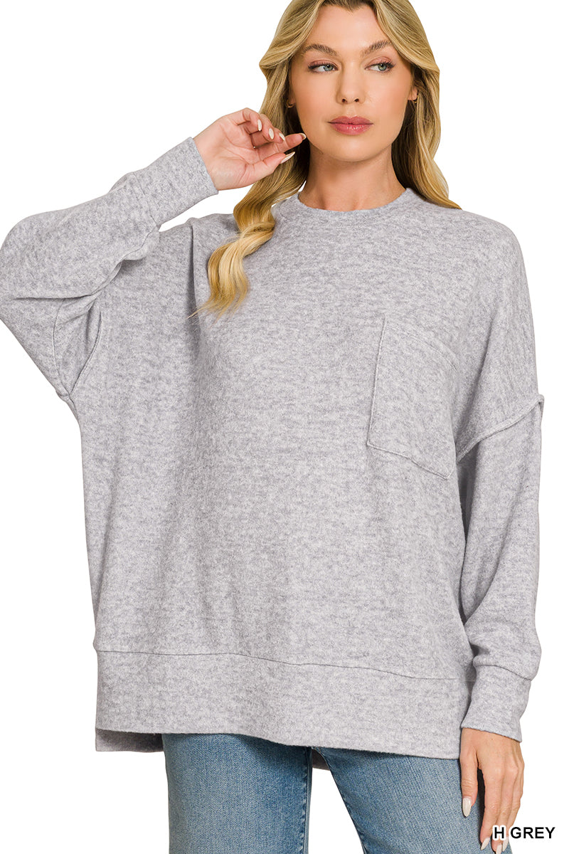 Oversized sweater with pocket-Heather Gray