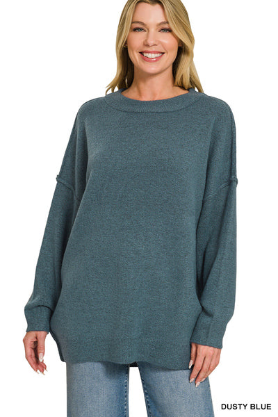 Oversized Exposed Seam Sweater-Dusty blue