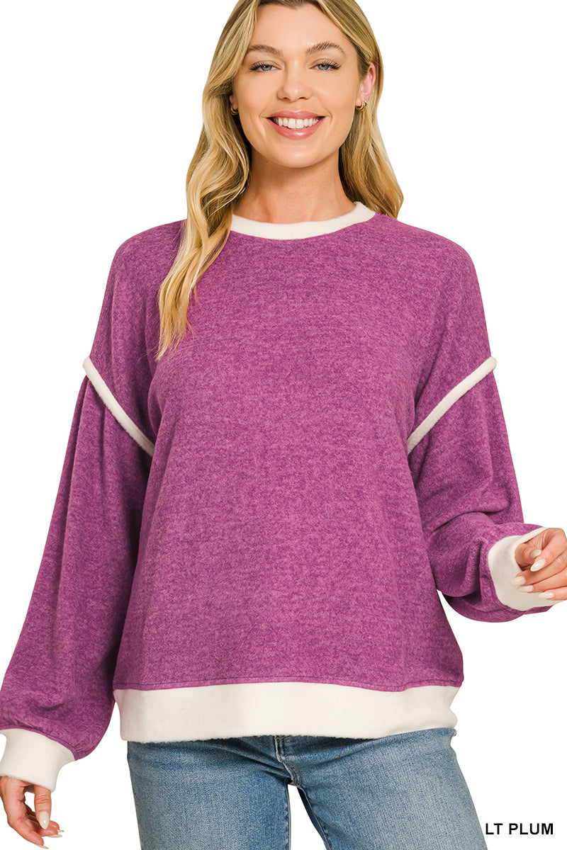 Contrast Trim Sweater-Plum