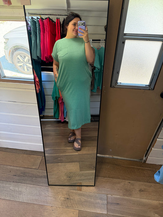 Midi Dress with Pockets-Heather Green