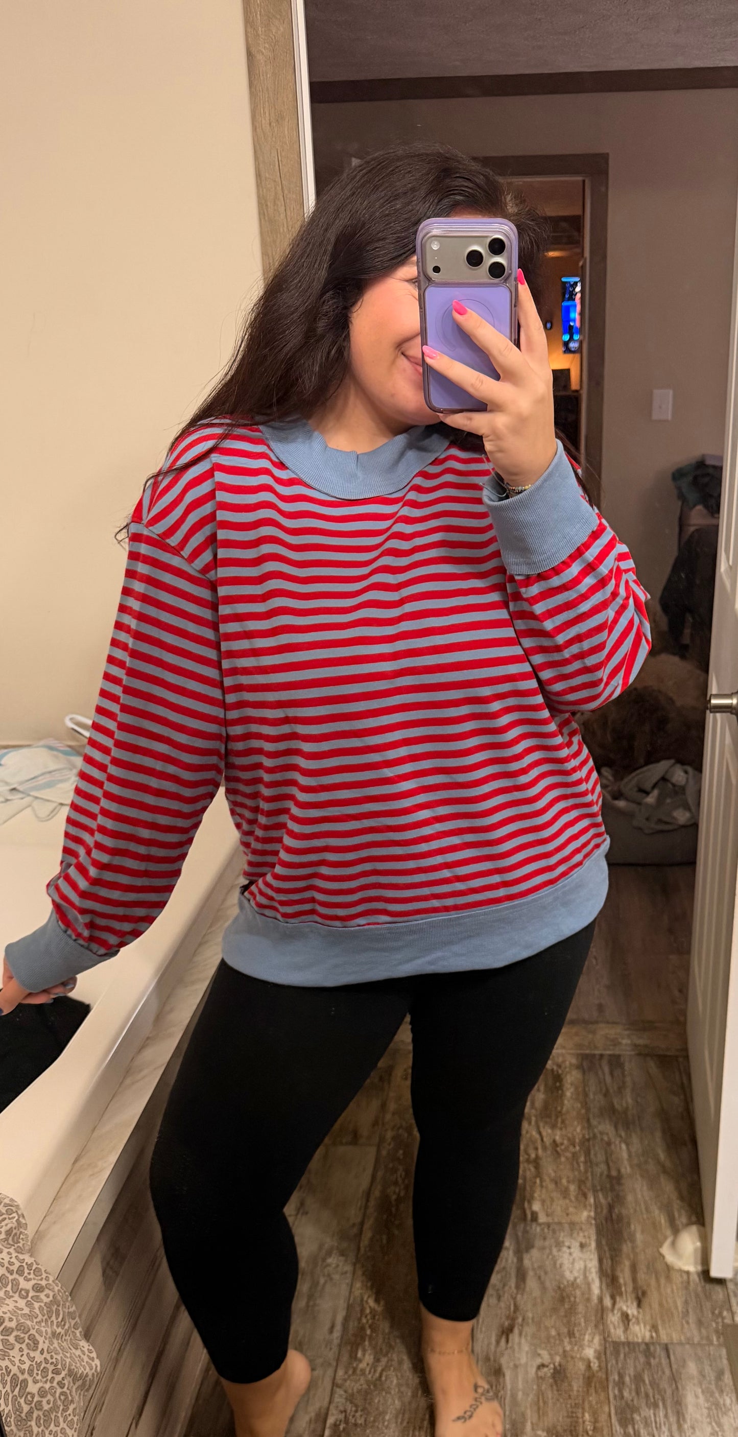 Oversized Striped Mock Neck Sweater