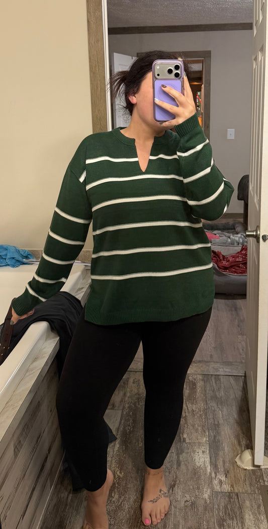 Striped Sweater-Hunter Green