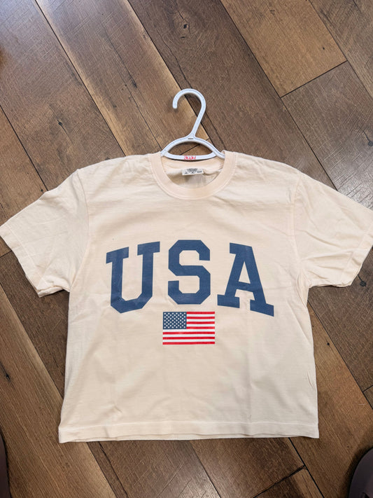 USA Ivory Cropped CC Tee