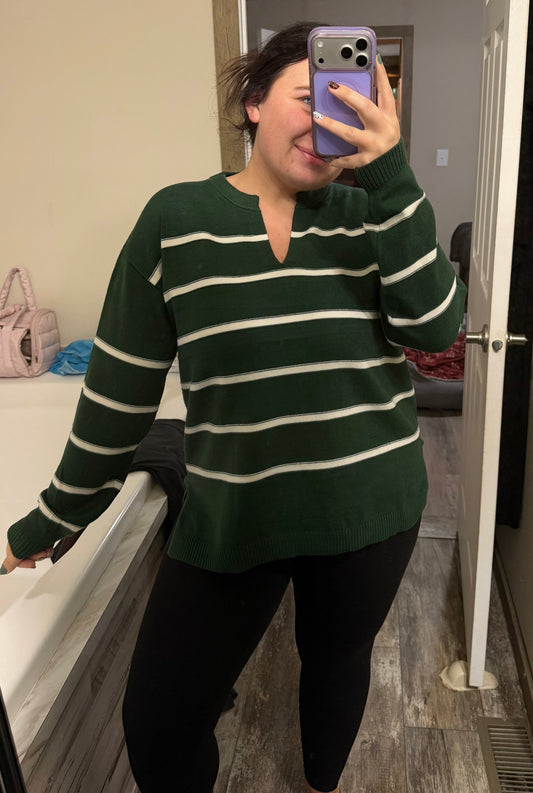 Striped Sweater-Hunter Green