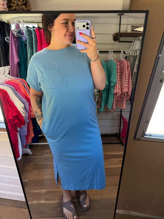 Midi Dress with Pockets-Heather Blue