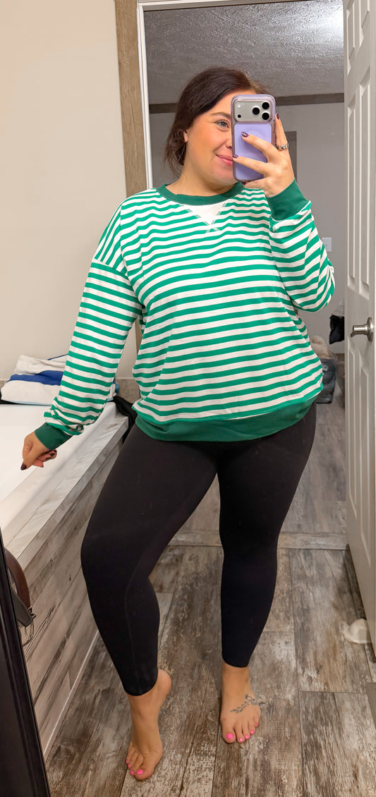 Striped Pullover-Kelly/Hunter Green