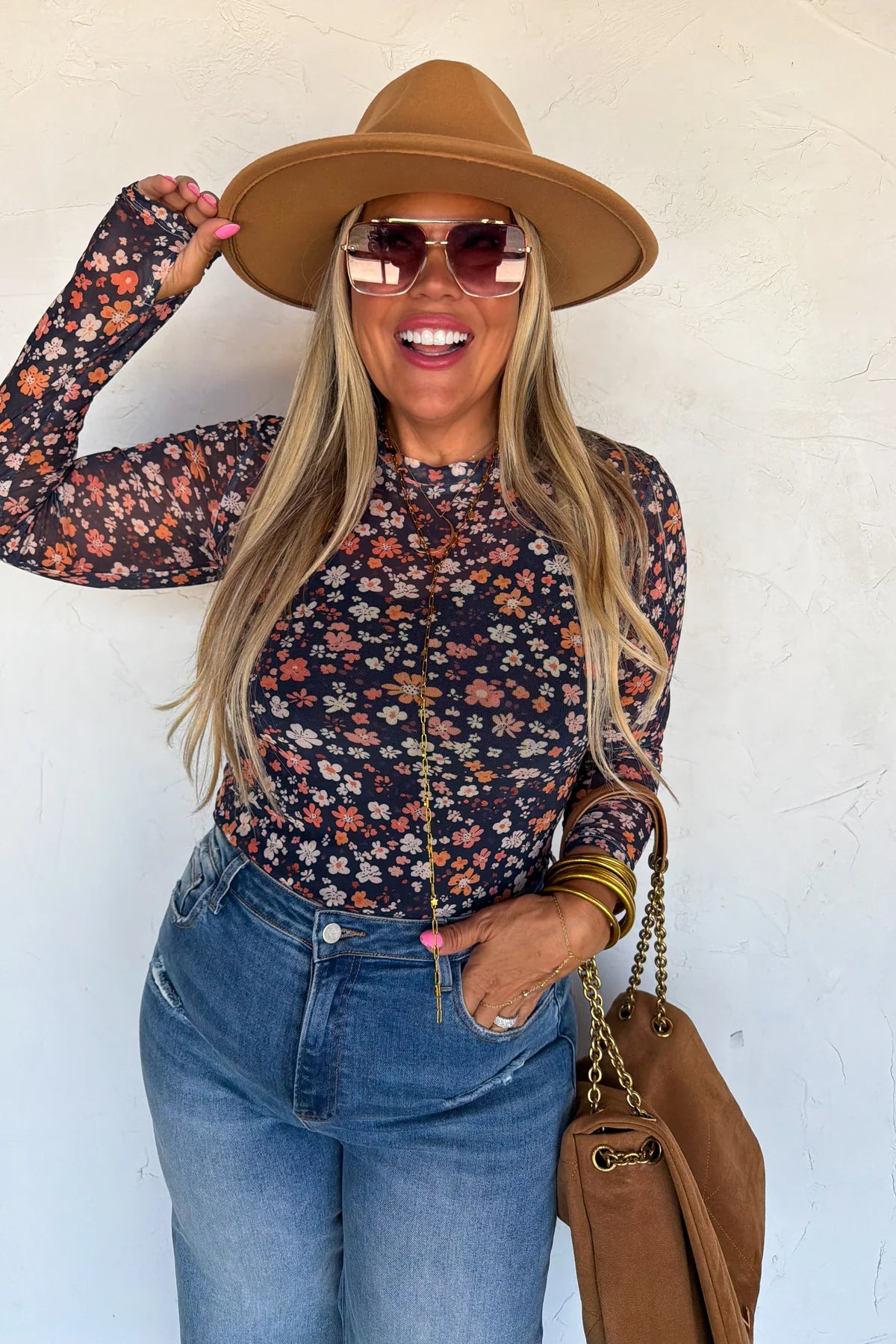 Fall Mesh Long Sleeve- navy flowers