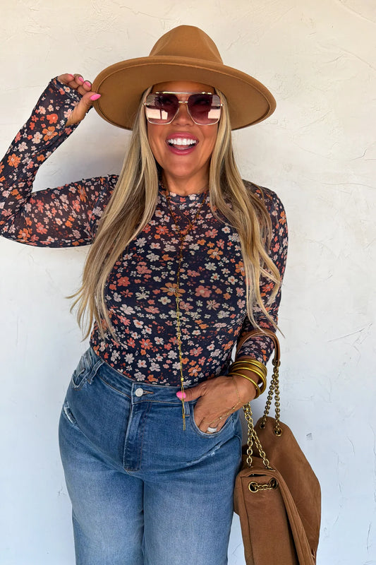 Fall Mesh Long Sleeve- navy flowers