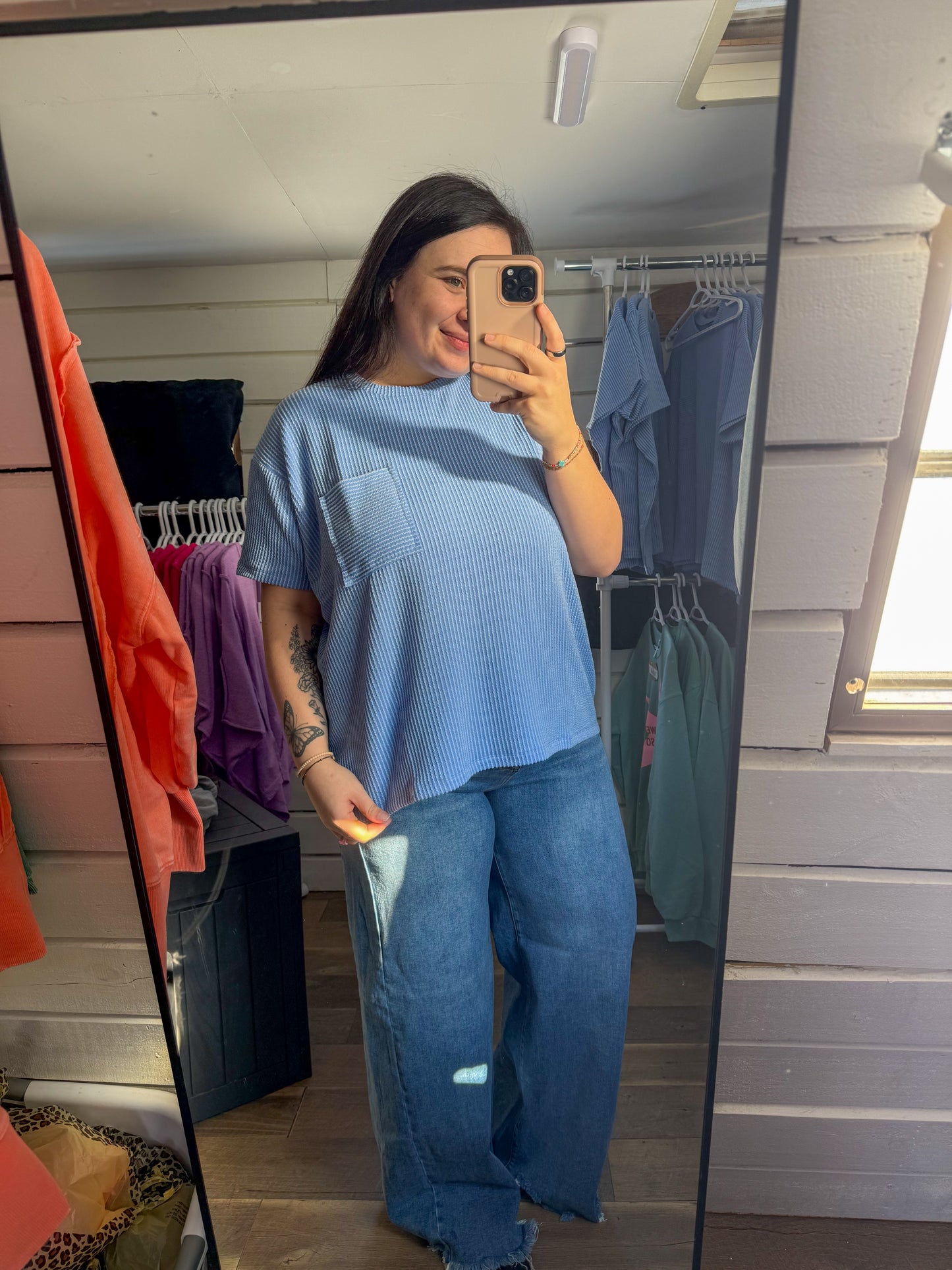 Ribbed Short Sleeve with Pocket