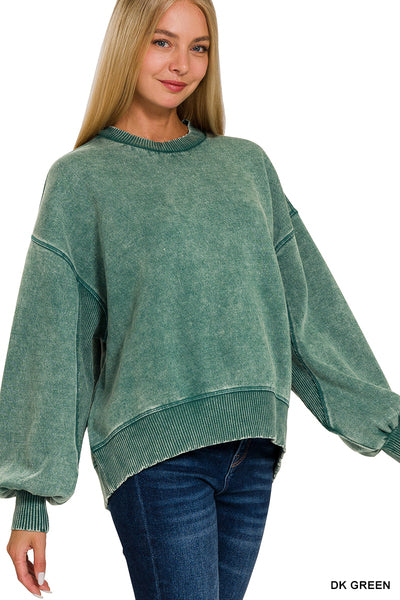 ZENANA oversized acid wash fleece pullover