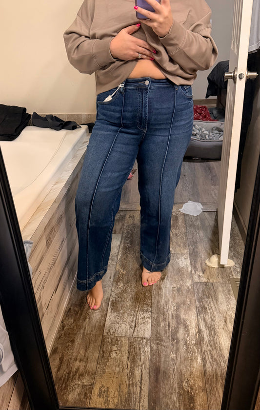 High Rise Pintuck Denim