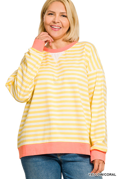Striped Pullover-Coral/Pink