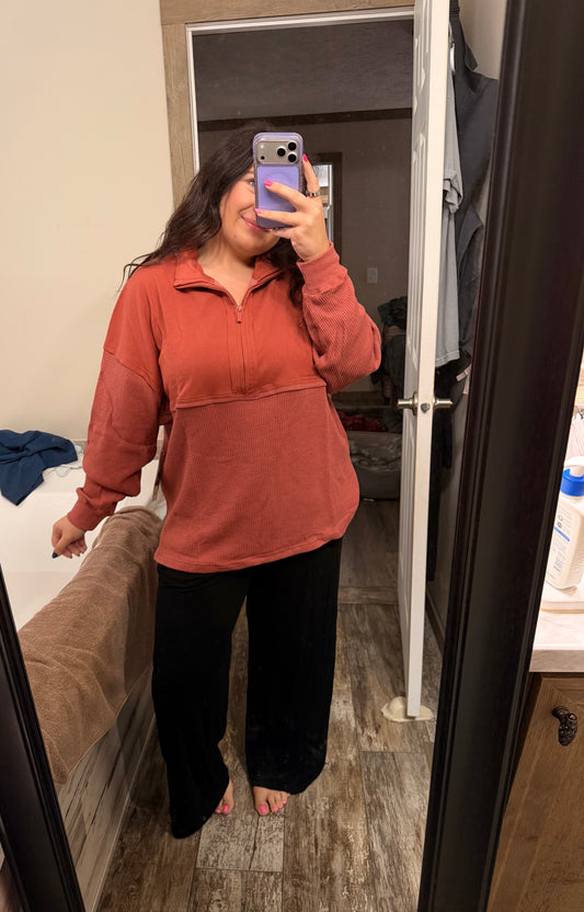 Quarter Zip Pullover- Rust