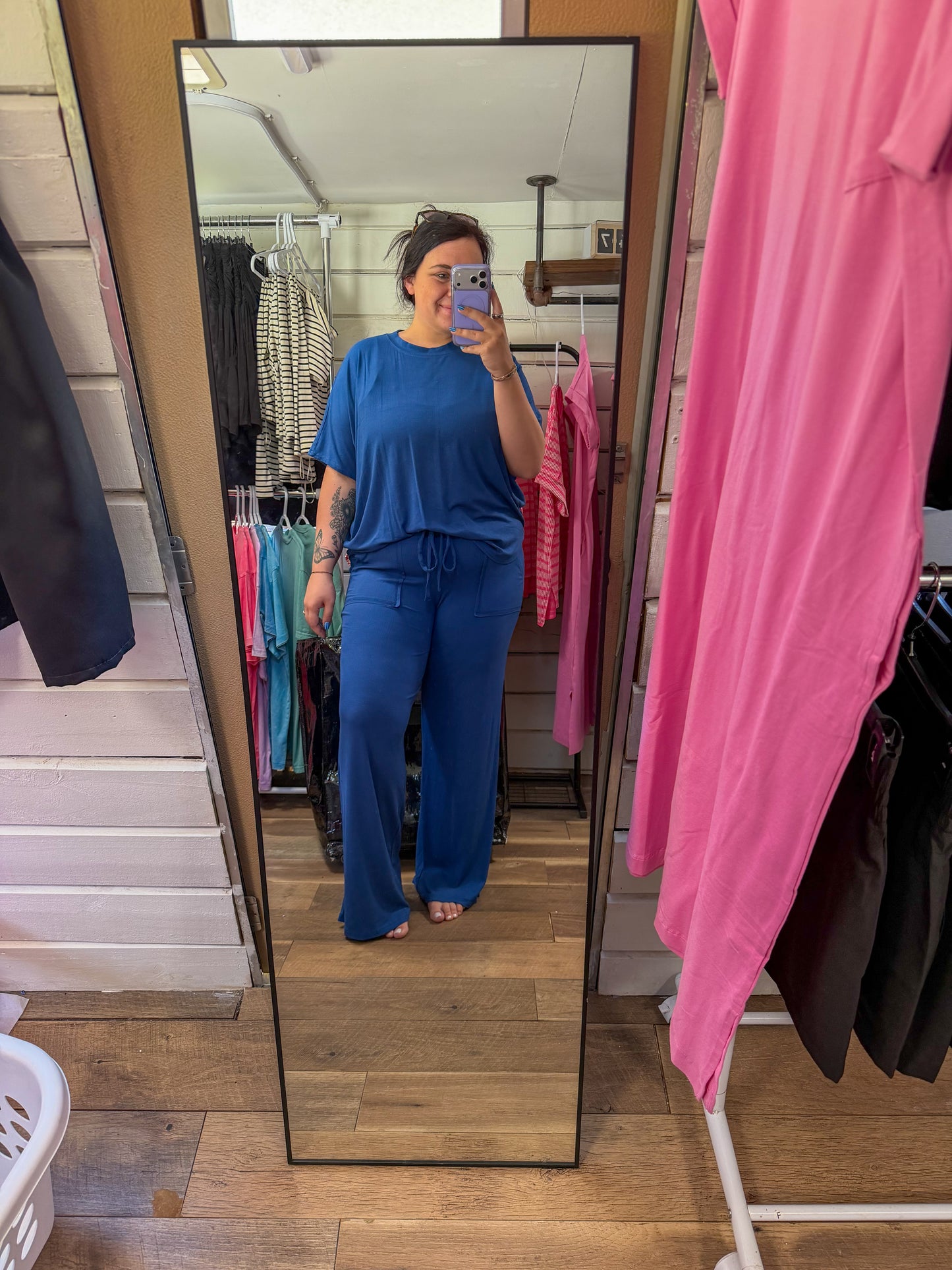 Relaxed Fit Lounge Set-Navy