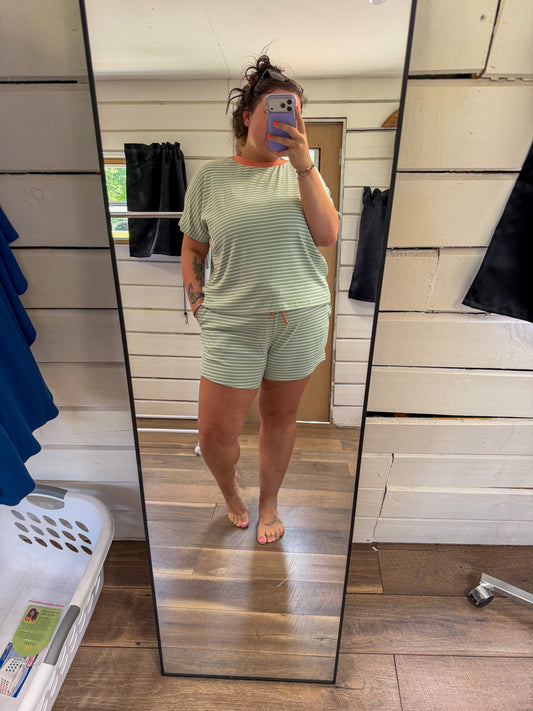 Relaxed Striped short set-Pistachio