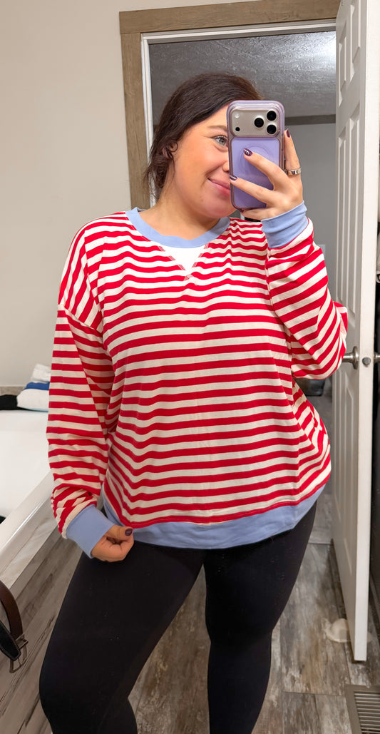 Striped Pullover-Red/Blue