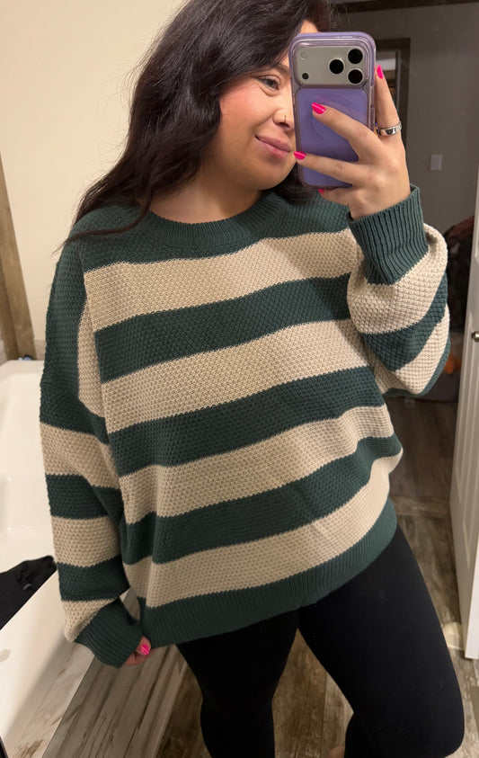 Plus Striped Sweater-Jade