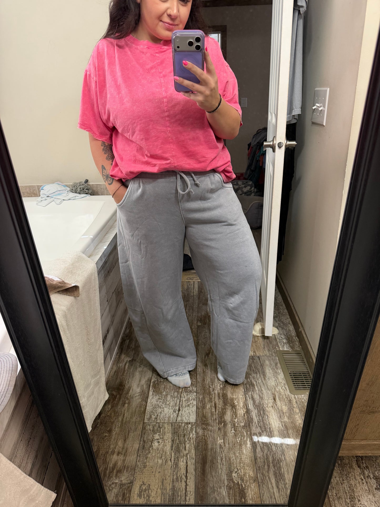 Acid Wash Barrel Sweatpants-Ash Mocha