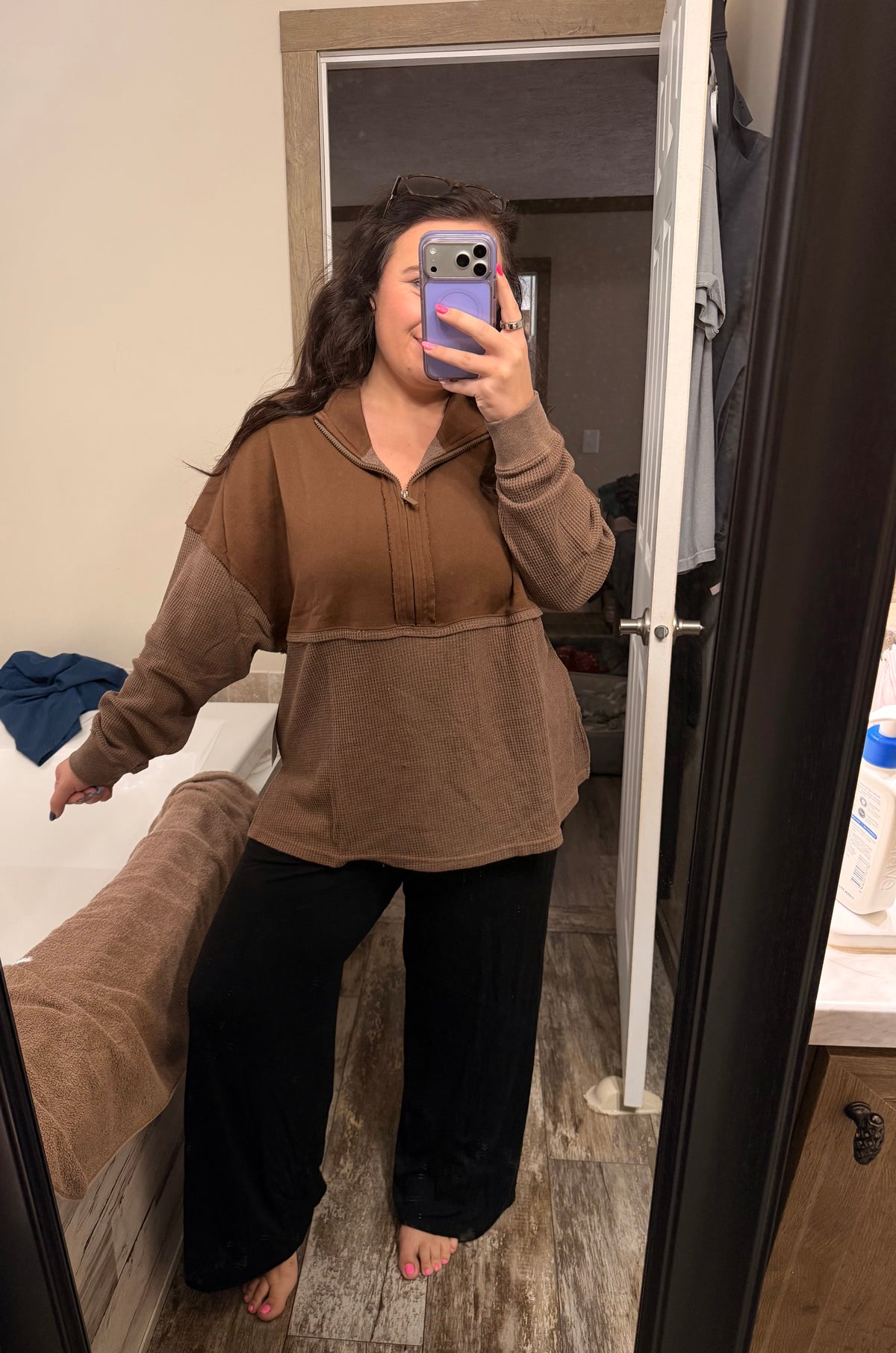Quarter Zip Pullover- Brown
