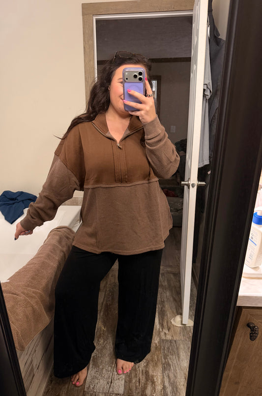 Quarter Zip Pullover- Brown