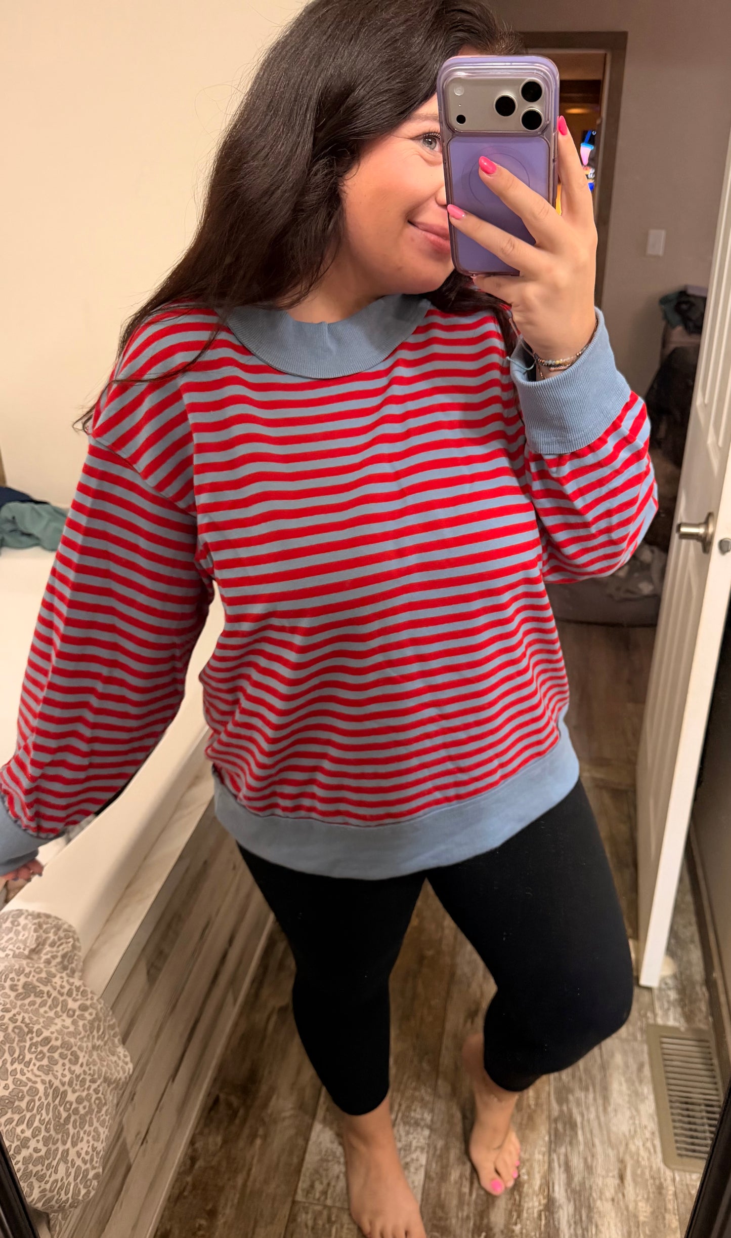 Oversized Striped Mock Neck Sweater