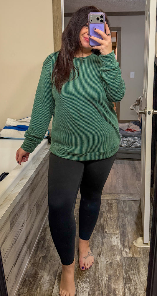 Ribbed Long Sleeve-Hunter Green