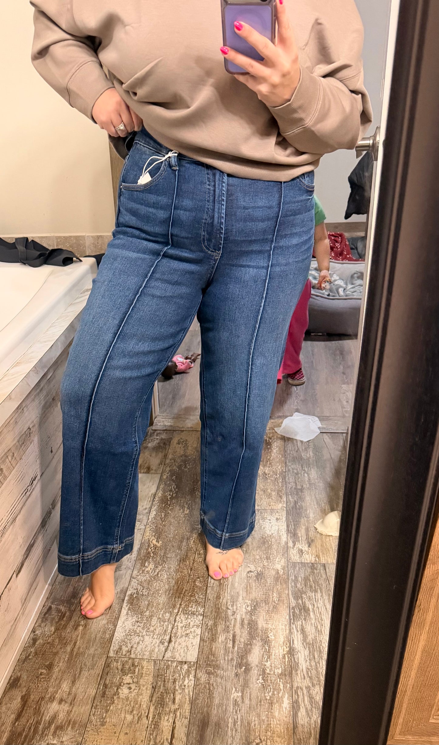 High Rise Pintuck Denim