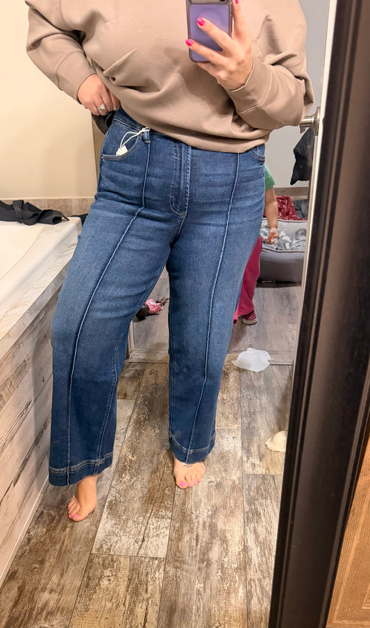 High Rise Pintuck Denim