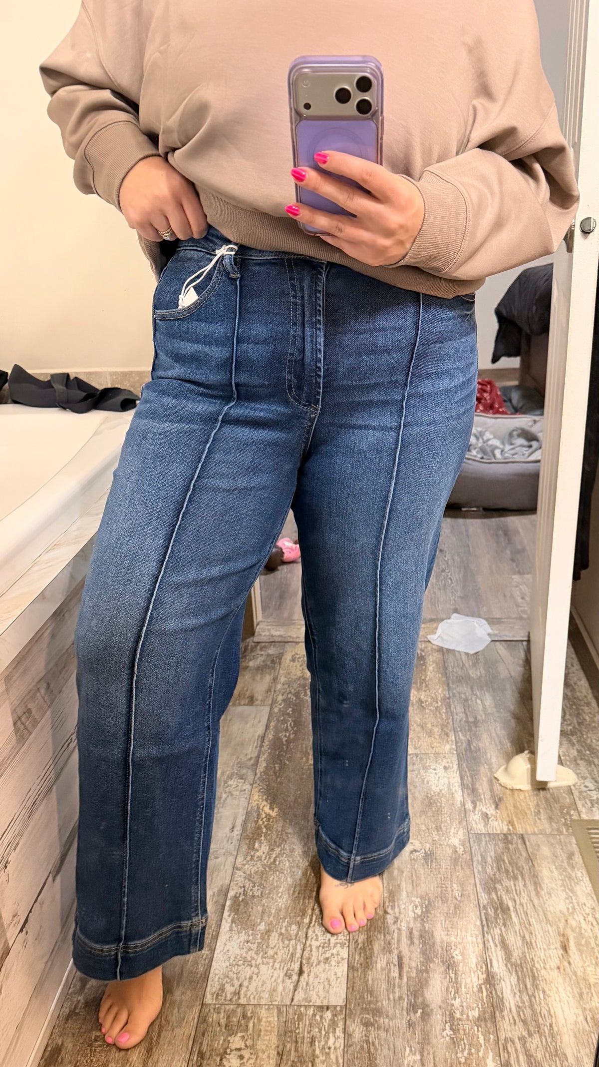 High Rise Pintuck Denim