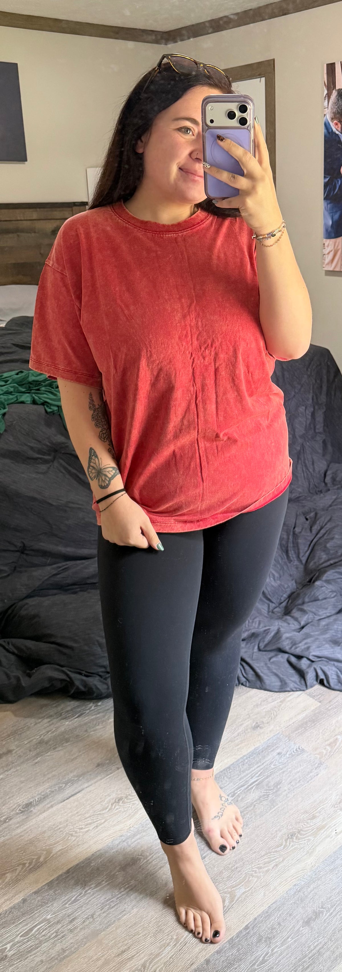 Acid Wash Tee- Red