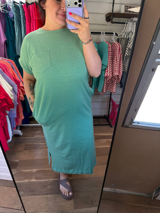 Midi Dress with Pockets-Heather Green
